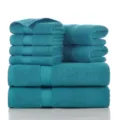 Turquoise cotton towel set, soft and absorbent 8-piece bath and hand towel collection. - 140x70cm*2, 70x40cm*2, 34x34cm*4 / Azure