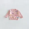 Pink baby girl knitted cardigan sweater detail, cute colorful bow knots and ruffled cuffs. - 73cm / Pink