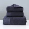 Ensemble de 3 serviettes de bain en coton bleu marine, douces et absorbantes pour la salle de bain. - Gris foncé