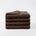 Lot de 4 serviettes en coton marron, serviettes unies douces et absorbantes pour la maison. - Café