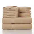 Khaki cotton towel 8-piece set, soft absorbent bath towel hand towel home bathroom - 140x70cm*2, 70x40cm*2, 34x34cm*4 / White Oak