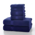 Ensemble de serviettes en coton bleu uni de qualité, 6 pièces douces et absorbantes pour bain. - Bleu marine