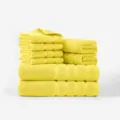 Ensemble de 8 serviettes de bain en coton jaune vif avec serviettes de toilette pour la maison - Jaune Citron / 140x70x2 pcs, 72x34x2 pcs, 34x34x4 pcs