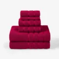 Pure cotton 6-piece towel set in rose red, includes bath towels, face towels, and washcloths. - Camellia Red