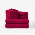 Pure cotton 8-piece towel set including bath towels, hand towels, and washcloths in magenta. - Camellia Red / 140x70x2 Pcs, 72x34x2 Pcs, 34x34x4 Pcs