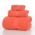 Solid color 3-piece cotton towel set, soft and absorbent bath and face towels for home use. - Coral Orange