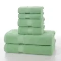 Set de Serviettes Coton Vert Clair 6 Pièces Bain Visage Maison Douces Absorbantes - Vert menthe