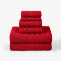 Pure cotton red towel set variant including bath towels and face towels for daily use. - Bright Red