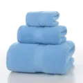 Light blue cotton towel 3 piece set soft absorbent bath hand towels stack variant - Sky Blue