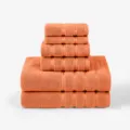 Solid orange 6-piece cotton towel set, including bath and hand towels for home use. - Coral Orange