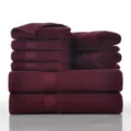 Burgundy 8-piece 100% cotton towel set, soft and absorbent plush bath and face towels. - 140x70cm*2, 70x40cm*2, 34x34cm*4 / Burgundy