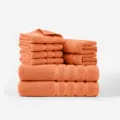 Luxury 8-piece cotton towel set in solid coral color with soft and absorbent fabric. - Coral Orange / 140x70x2 Pcs, 72x34x2 Pcs, 34x34x4 Pcs