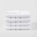Pure white cotton towels set of 4, soft absorbent household plain bath towels for daily use. - Pure White