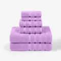 Purple cotton towel set 6 pieces including bath towels and face towels for home bathroom use. - Wisteria Purple