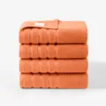 Lot de 4 serviettes de bain unies en coton orange, 140x70cm douces et absorbantes. - 140x70x4 pcs / Orange Corail