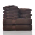 8-piece solid brown cotton towel set, soft and absorbent bath and face towels. - 140x70cm*2, 70x40cm*2, 34x34cm*4 / Coffee