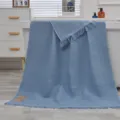 Zuiver katoen wafelbinding sjaal deken grote badhanddoek blauw met franjes textiel - Blauwgrijs / 180x90cm