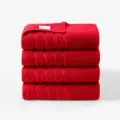 Lot de 4 serviettes de bain rouges 100% coton douces, unies et très absorbantes. - 140x70x4 pcs / Rouge