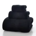 Black cotton towel set, soft and absorbent 3-piece home towel stack for bathroom use. - Midnight Black
