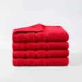 Set of 4 soft pure cotton red towels with elegant striped texture for daily home use. - Red