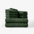 Dark green 100% cotton 8-piece towel set including bath towels hand towels and washcloths. - Olive Green / 140x70x2 Pcs, 72x34x2 Pcs, 34x34x4 Pcs
