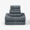 Dark grey cotton towel set, 6 pieces including bath and face towels for home and daily use. - Elegant Gray
