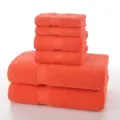 Hochwertiges einfarbiges Baumwoll Handtuchset 6 Stueck weich und saugfaehig Badetuecher. - Korallenorange