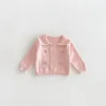 Pink knitted cardigan detail featuring lapel collar and sweet bow embroidery for baby girls - 73cm / Pink