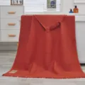 Zuiver katoen wafelstof omslagdoek oranje groot formaat badhanddoek met franjes. - Karmozijnrood / 180x90cm