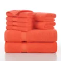 Orange Pure Cotton Towel Set 8-Piece Soft Absorbent Bath Hand Towel Household Pack - 140x70cm*2, 70x40cm*2, 34x34cm*4 / Coral Orange