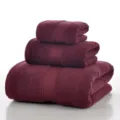 Solid color pure cotton towel three-piece set, soft absorbent bath towel face towel home. - Burgundy