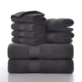 Dark grey cotton towel set 8-piece soft absorbent household bath towels and face towels - Elegant Gray