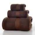 Brown Cotton Towel Set 3-Piece Soft Absorbent Solid Color Bath Face Hand Towels - Coffee