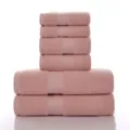 Solid color pink 6-piece cotton towel set, soft and highly absorbent home bath towels. - Light Pink