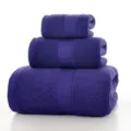 Purple cotton towel set of three, soft and absorbent solid color bath and face towels. - Deep purple