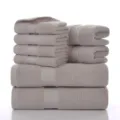 Ensemble de 8 serviettes en coton unies avec bordure double satin, douces et très absorbantes. - Gris clair