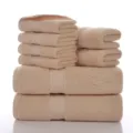 Joli set de serviettes en coton 8 pieces uni doux absorbant pour bain visage beige - Beige