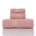 Set de serviettes de bain en coton rose, lot de 3 pièces unies variante pour la maison. - 140x70, 74x33, 34x34cm / Rose Clair