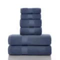 Blue cotton towel set 6 pieces soft and absorbent bath and face towels for daily use - Dark Blue