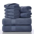 8-piece solid color cotton towel set, soft, absorbent blue bath and hand towels stack. - Dark Blue