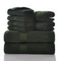 Dark green cotton towel set 8-piece, soft and absorbent solid color home bath towel variant. - Dark Green