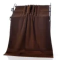 Large 95x170cm cotton bath towel in solid brown color with double satin border design. - Coffee