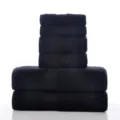 Black cotton 6-piece towel set, soft and highly absorbent home bath towels variant. - Midnight Black