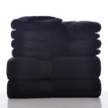Premium black cotton towel set, soft and absorbent solid color bath and face towels. - Midnight Black