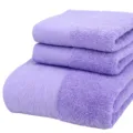 Purple 3-piece 100% cotton jacquard bath towel and hand towel set folded neatly on white background. - Aster: 1 Bath Towel & 2 Hand Towels