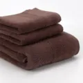 Ensemble de 3 serviettes en coton marron avec bordure en zigzag, salle de bain douce. - Café