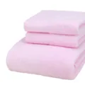 Pink jacquard cotton towel and bath towel 3-piece set for daily home use. - Cherry Blossom Pink: 1 Bath & 2 Hand Towels