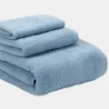Ensemble de serviettes jacquard en coton bleu clair 3 pieces variante douce ecologique - Outremer