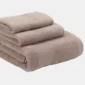 Set de 3 serviettes de bain jacquard en coton pur, linge de maison taupe doux pour salle de bain. - Chameau