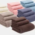 Set de 3 serviettes de bain en jacquard de coton, teintes ecologiques, variante multicolore. - Multicolore